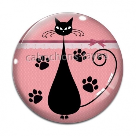 Cabochon Verre - chat noir