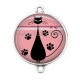 Connecteur Cabochon Argent - chat noir