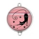 Connecteur Cabochon Argent - chat noir