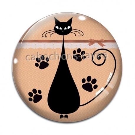 Cabochon Verre - chat noir