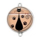 Connecteur Cabochon Argent - chat noir
