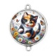 Connecteur Cabochon Argent - chat fleur