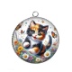 Pendentif Cabochon Argent - chat fleur