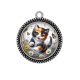 Pendentif Cabochon Argent - chat fleur