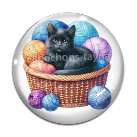 Cabochon Verre - chat pelote