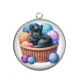 Pendentif Cabochon Argent - chat pelote