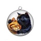Pendentif Cabochon Argent - chat