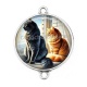 Connecteur Cabochon Argent - chat