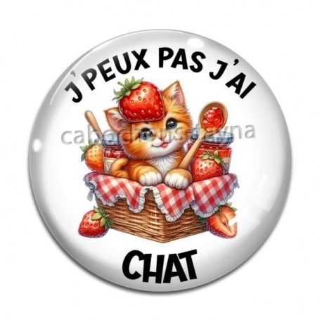 Cabochon Verre - j'peux pas j'ai chat
