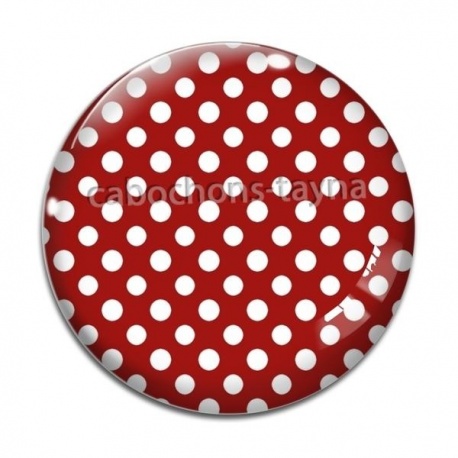 Cabochon Verre - pois blanc sur fond rouge