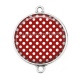 Connecteur Cabochon Argent - pois blanc sur fond rouge