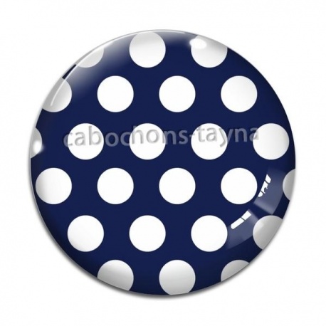 Cabochon Verre - pois blanc sur fond bleu marine
