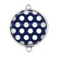 Connecteur Cabochon Argent - pois blanc sur fond bleu marine