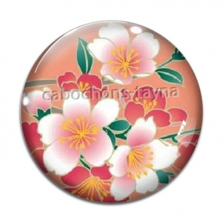 Cabochon Verre - fleur cerisier