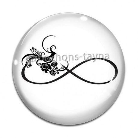 Cabochon Verre - signe infini oiseau