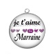 Pendentif Cabochon Argent - je t'aime marraine