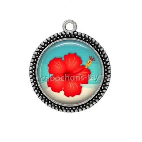 Pendentif Cabochon Argent - fleur exotique