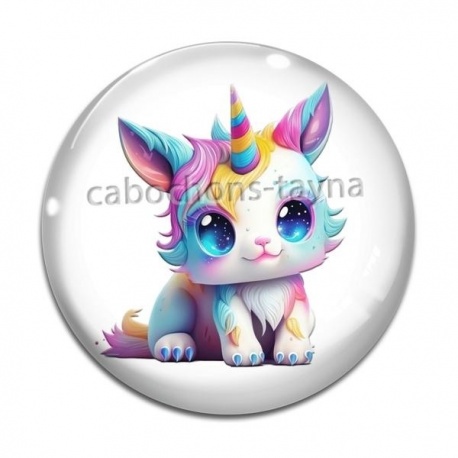 Cabochon Verre - chat  licorne