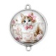 Connecteur Cabochon Argent - chat tasse et fleur