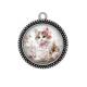 Pendentif Cabochon Argent - chat tasse et fleur