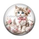 Cabochon Résine - chat tasse et fleur