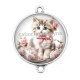 Connecteur Cabochon Argent - chat tasse et fleur