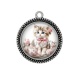 Pendentif Cabochon Argent - chat tasse et fleur