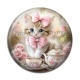 Cabochon Résine - chat tasse et fleur
