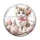 Cabochon Verre - chat tasse et fleur