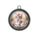 Pendentif Cabochon Argent - chat tasse et fleur