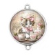 Connecteur Cabochon Argent - chaton fleur 
