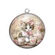 Pendentif Cabochon Argent - chaton fleur 