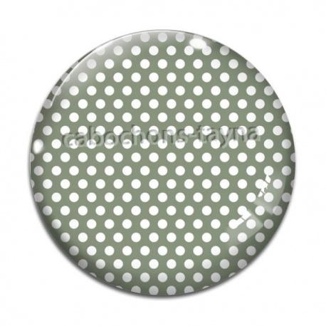 Cabochon Verre - pois blanc fond kaki