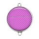Connecteur Cabochon Argent - pois blanc fond fuchsia