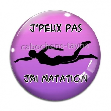 Cabochon Verre - j'peux pas j'ai natation