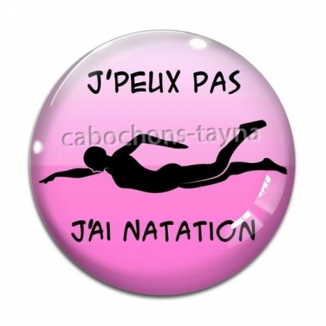 Cabochon Verre - j'peux pas j'ai natation