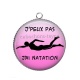 Pendentif Cabochon Argent - j'peux pas j'ai natation