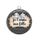 Pendentif Cabochon Argent - je t'aime ma fille