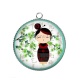 Pendentif Cabochon Argent - kokeshi