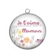 Pendentif Cabochon Argent - je t'aime maman
