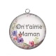 Pendentif Cabochon Argent - on t'aime maman