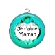 Pendentif Cabochon Argent - je t'aime maman