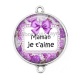 Connecteur Cabochon Argent - je t'aime maman