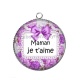 Pendentif Cabochon Argent - je t'aime maman