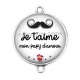 Connecteur Cabochon Argent - je t'aime mon papy d'amour