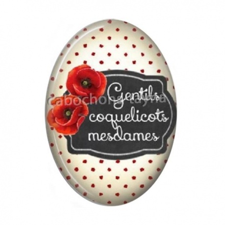 Cabochon Résine Ovale - gentils coquelicot mesdames