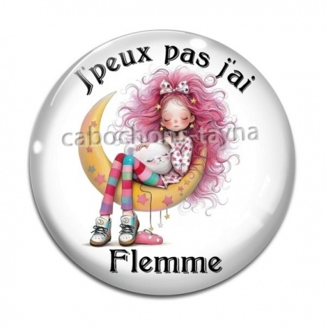 Cabochon Verre - j'peux pas j'ai flemme
