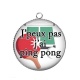 Pendentif Cabochon Argent -  j'peux pas j'ai ping pong