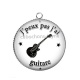 Pendentif Cabochon Argent - j'peux pas j'ai guitare