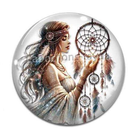 Cabochon Verre - la femme et le dreamcatcher